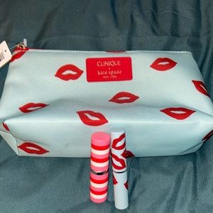 Clinique x Kate Spade travel bag with 2 lipsticks